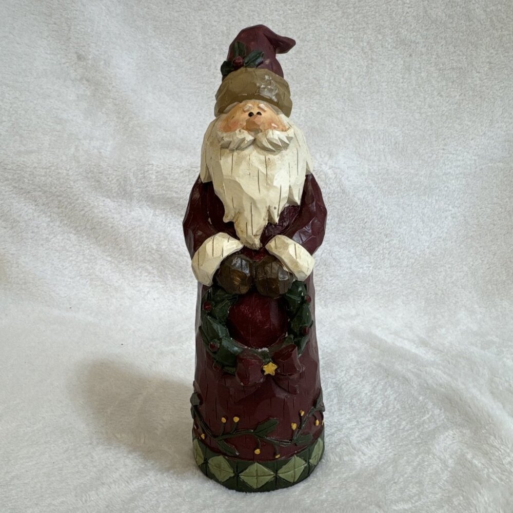 Holiday Santa Clause Resin Decor Sculpture 8” Christmas‎ Wreath Woodsman